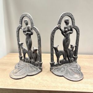 Art Nouveau-Inspired Nude Figure Bookends in Antique Gray